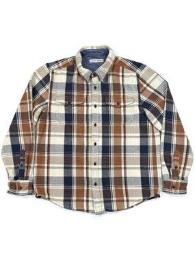 Outerknown Mens Blanket Shirt Sz Large Plaid Long Sleeve Organic Cotton Shacket